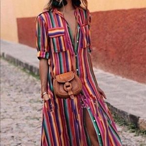 Bright striped button down maxi/ swimsuit cover